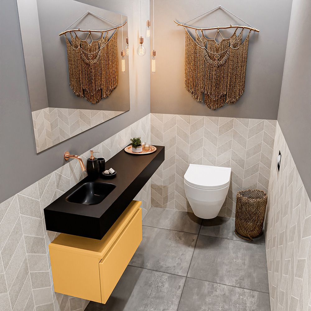 MONDIAZ ANDOR 60cm toiletmeubel ocher. LEX 120cm wastafel urban positie links. Zonder kraangat