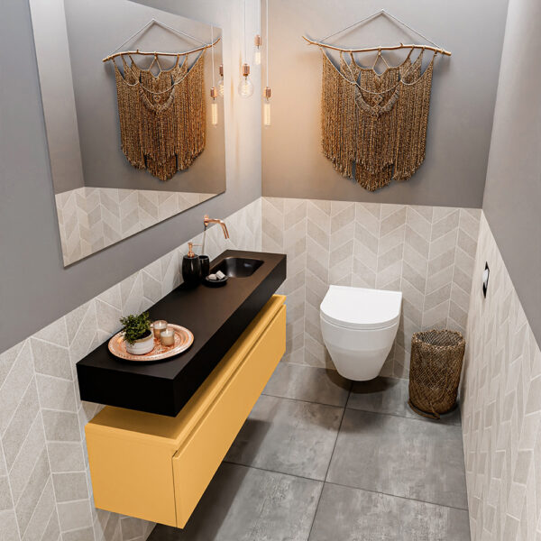 MONDIAZ ANDOR 120cm toiletmeubel ocher. LEX 120cm wastafel urban positie rechts. Zonder kraangat