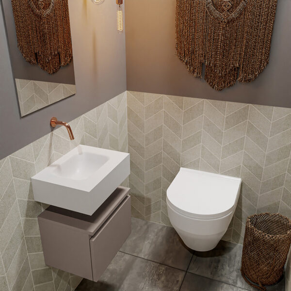 MONDIAZ ANDOR 40cm toiletmeubel smoke. LEX 40cm wastafel talc positie midden. Zonder kraangat