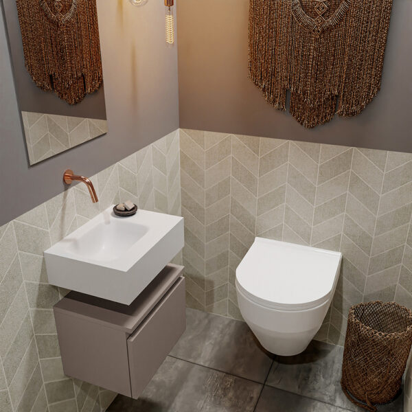 MONDIAZ ANDOR 40cm toiletmeubel smoke. LEX 40cm wastafel talc positie links. Zonder kraangat