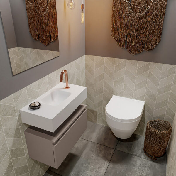 MONDIAZ ANDOR 60cm toiletmeubel smoke. LEX 60cm wastafel talc positie midden. Met 1 kraangat