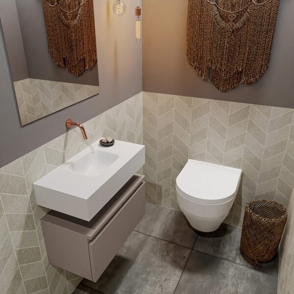 MONDIAZ ANDOR 60cm toiletmeubel smoke. LEX 60cm wastafel talc positie midden. Zonder kraangat