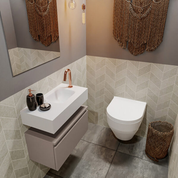 MONDIAZ ANDOR 60cm toiletmeubel smoke. LEX 60cm wastafel talc positie rechts. Met 1 kraangat