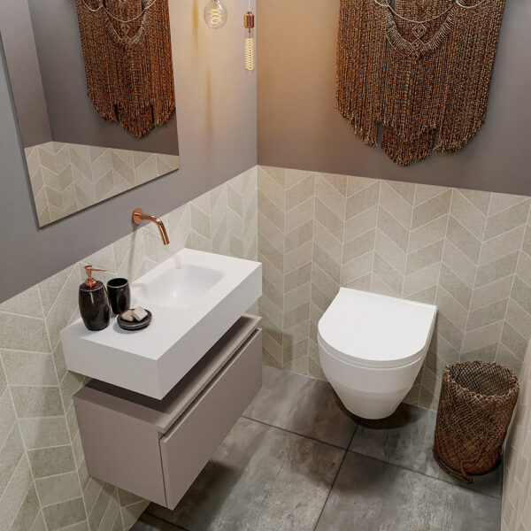 MONDIAZ ANDOR 60cm toiletmeubel smoke. LEX 60cm wastafel talc positie rechts. Zonder kraangat