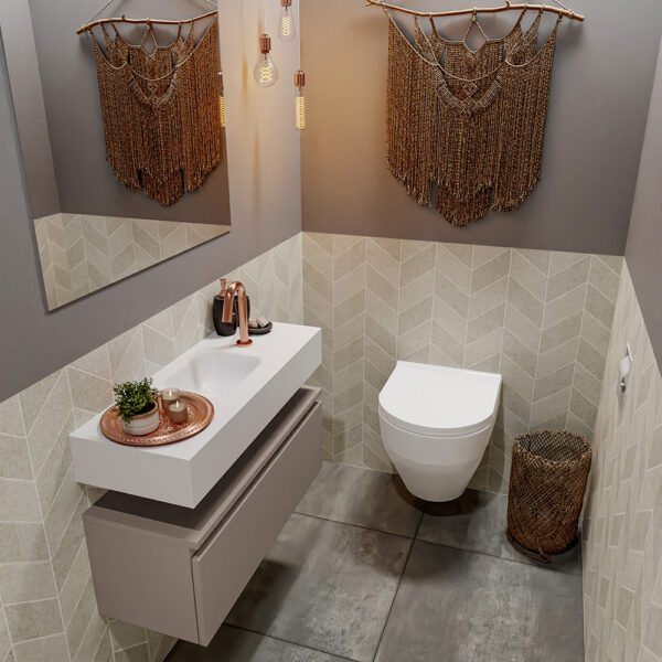 MONDIAZ ANDOR 80cm toiletmeubel smoke. LEX 80cm wastafel talc positie midden. Met 1 kraangat