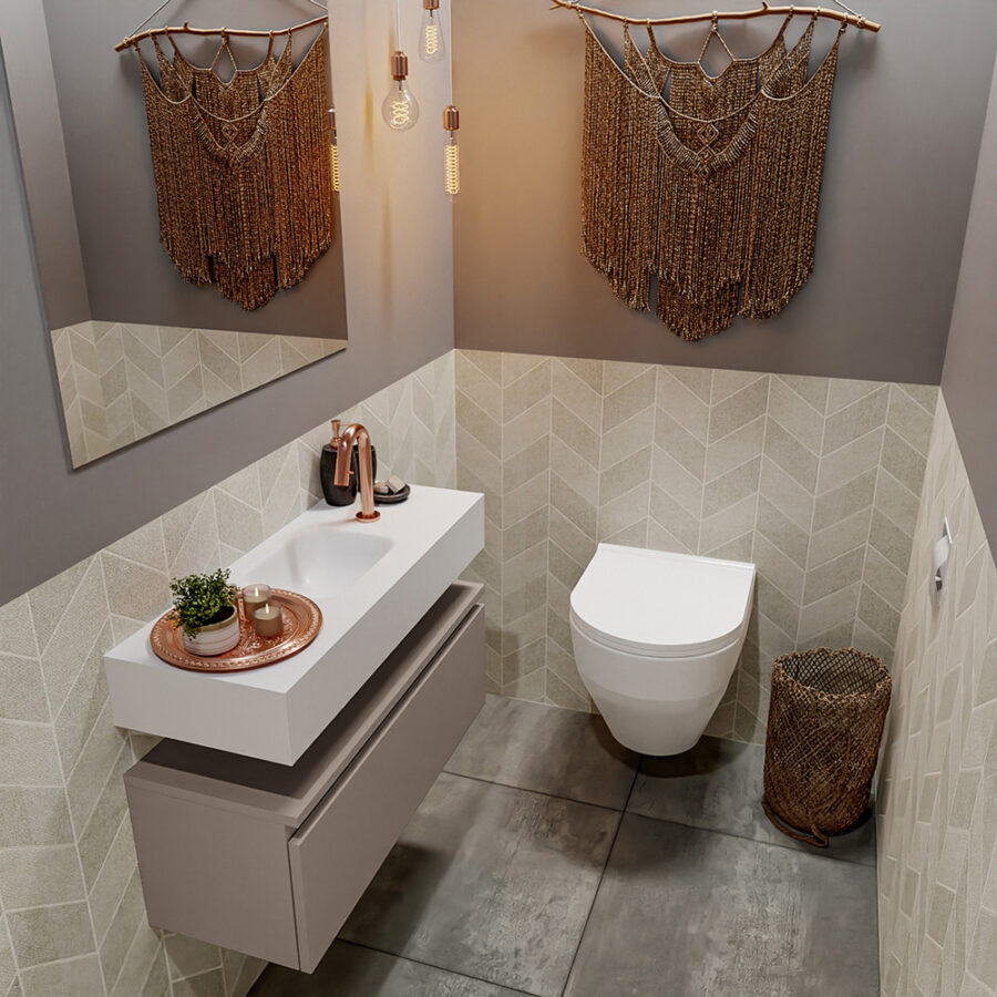 MONDIAZ ANDOR 80cm toiletmeubel smoke. LEX 80cm wastafel talc positie midden. Met 1 kraangat