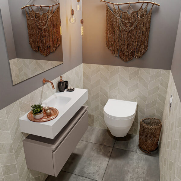 MONDIAZ ANDOR 80cm toiletmeubel smoke. LEX 80cm wastafel talc positie midden. Zonder kraangat