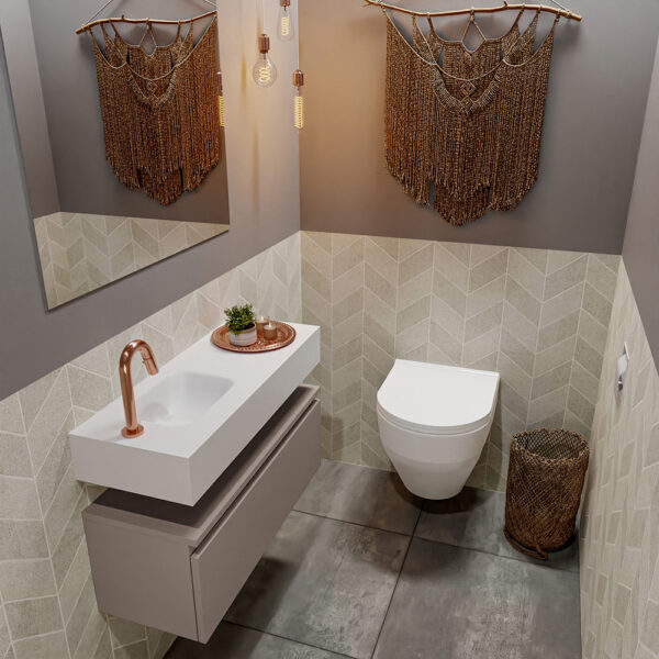 MONDIAZ ANDOR 80cm toiletmeubel smoke. LEX 80cm wastafel talc positie links. Met 1 kraangat
