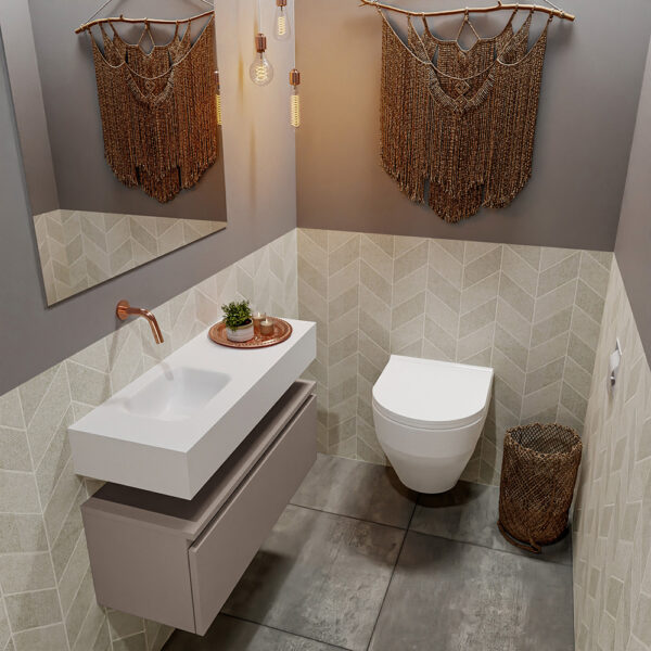 MONDIAZ ANDOR 80cm toiletmeubel smoke. LEX 80cm wastafel talc positie links. Zonder kraangat