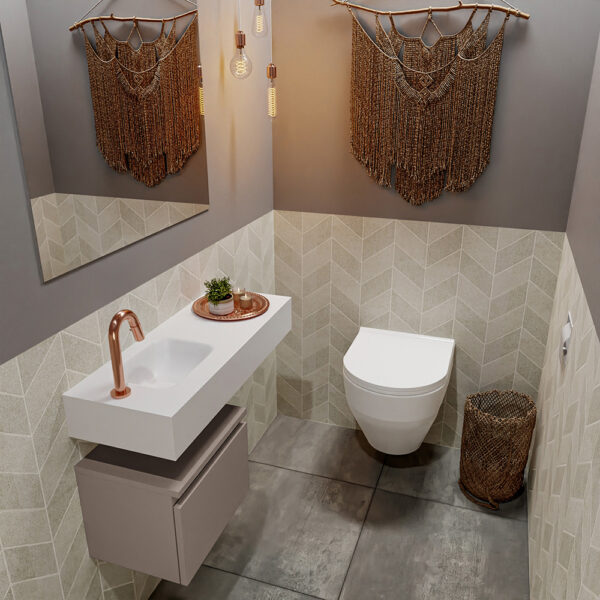 MONDIAZ ANDOR 40cm toiletmeubel smoke. LEX 80cm wastafel talc positie links. Met 1 kraangat