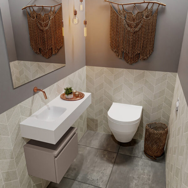 MONDIAZ ANDOR 40cm toiletmeubel smoke. LEX 80cm wastafel talc positie links. Zonder kraangat
