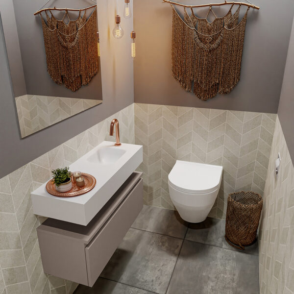 MONDIAZ ANDOR 80cm toiletmeubel smoke. LEX 80cm wastafel talc positie rechts. Met 1 kraangat