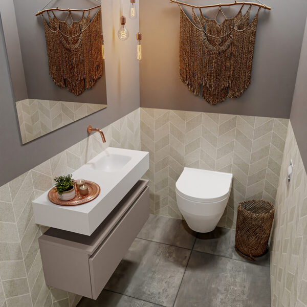 MONDIAZ ANDOR 80cm toiletmeubel smoke. LEX 80cm wastafel talc positie rechts. Zonder kraangat