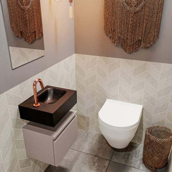 MONDIAZ ANDOR 40cm toiletmeubel smoke. LEX 40cm wastafel urban positie rechts. Met 1 kraangat