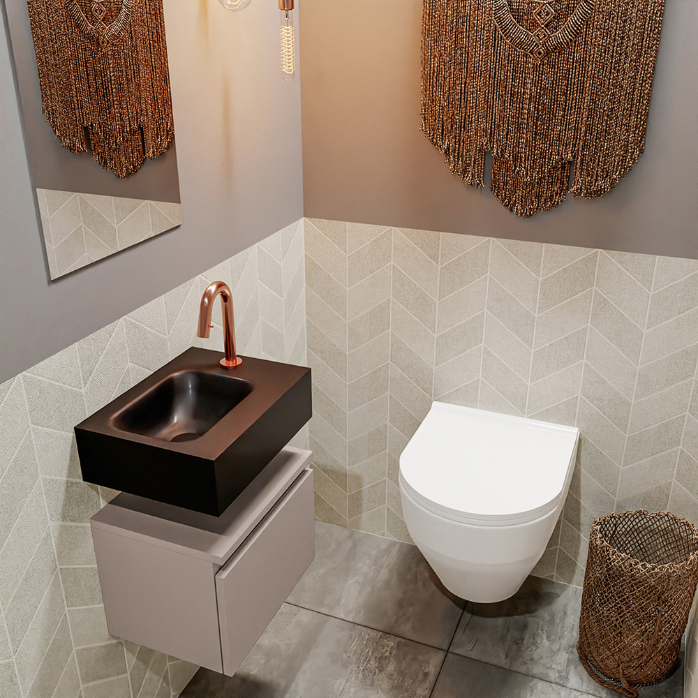 MONDIAZ ANDOR 40cm toiletmeubel smoke. LEX 40cm wastafel urban positie links. Met 1 kraangat