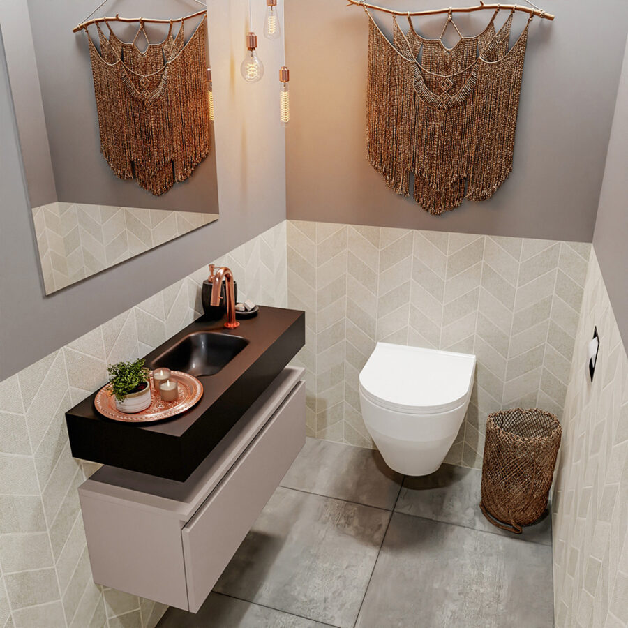 MONDIAZ ANDOR 80cm toiletmeubel smoke. LEX 80cm wastafel urban positie midden. Met 1 kraangat