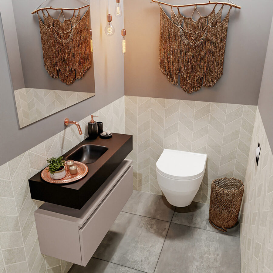 MONDIAZ ANDOR 80cm toiletmeubel smoke. LEX 80cm wastafel urban positie midden. Zonder kraangat