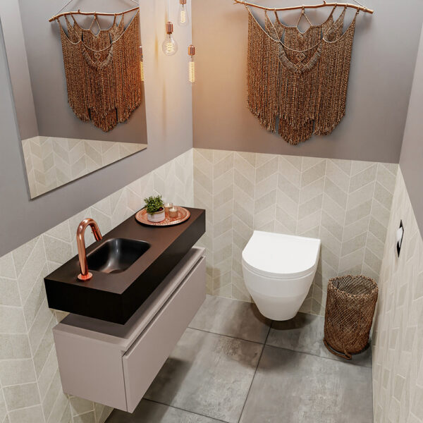 MONDIAZ ANDOR 80cm toiletmeubel smoke. LEX 80cm wastafel urban positie links. Met 1 kraangat