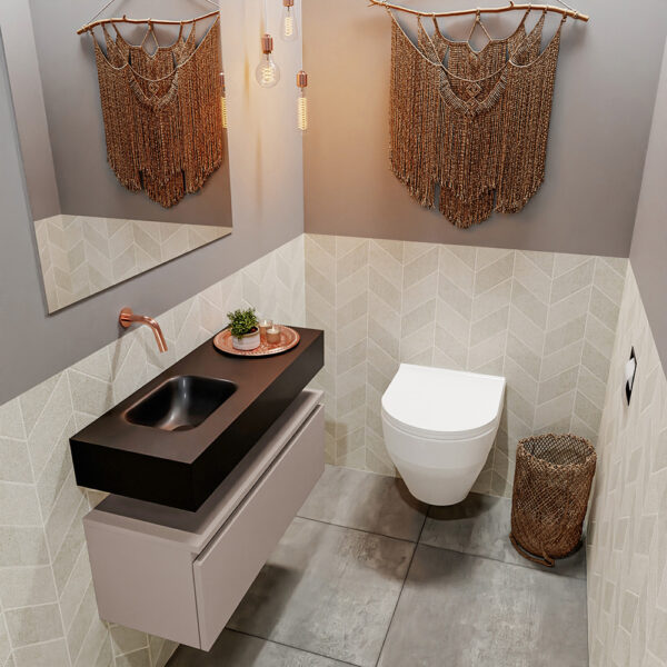 MONDIAZ ANDOR 80cm toiletmeubel smoke. LEX 80cm wastafel urban positie links. Zonder kraangat