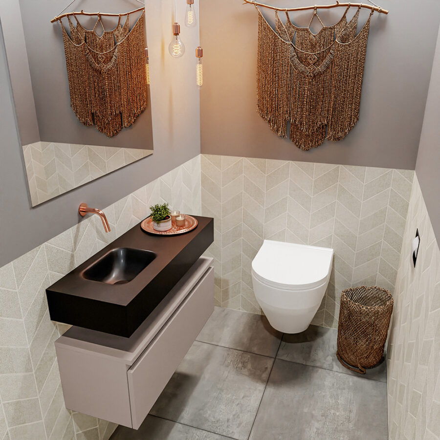MONDIAZ ANDOR 80cm toiletmeubel smoke. LEX 80cm wastafel urban positie links. Zonder kraangat