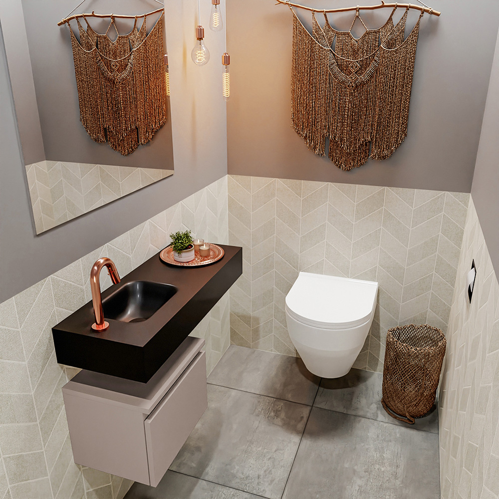 MONDIAZ ANDOR 40cm toiletmeubel smoke. LEX 80cm wastafel urban positie links. Met 1 kraangat
