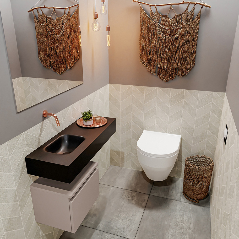 MONDIAZ ANDOR 40cm toiletmeubel smoke. LEX 80cm wastafel urban positie links. Zonder kraangat