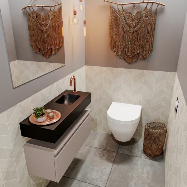 MONDIAZ ANDOR 80cm toiletmeubel smoke. LEX 80cm wastafel urban positie rechts. Met 1 kraangat