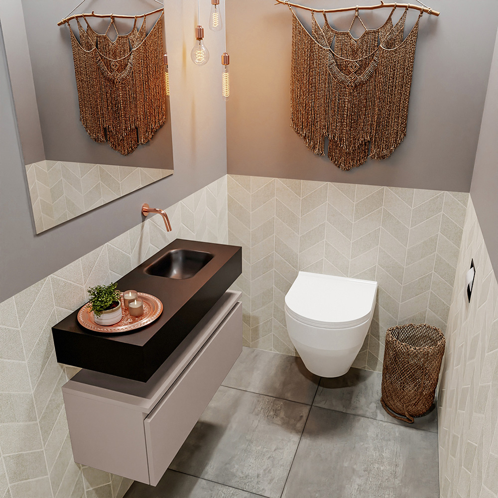 MONDIAZ ANDOR 80cm toiletmeubel smoke. LEX 80cm wastafel urban positie rechts. Zonder kraangat