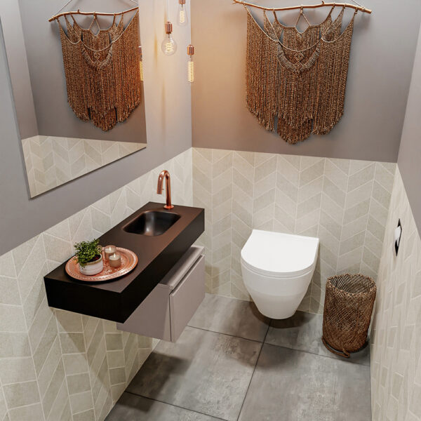 MONDIAZ ANDOR 40cm toiletmeubel smoke. LEX 80cm wastafel urban positie rechts. Met 1 kraangat