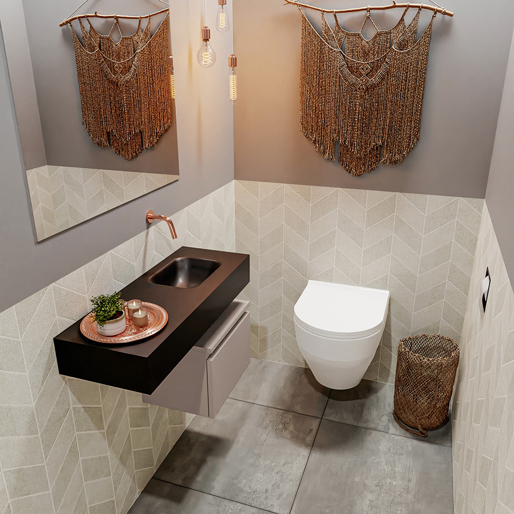 MONDIAZ ANDOR 40cm toiletmeubel smoke. LEX 80cm wastafel urban positie rechts. Zonder kraangat