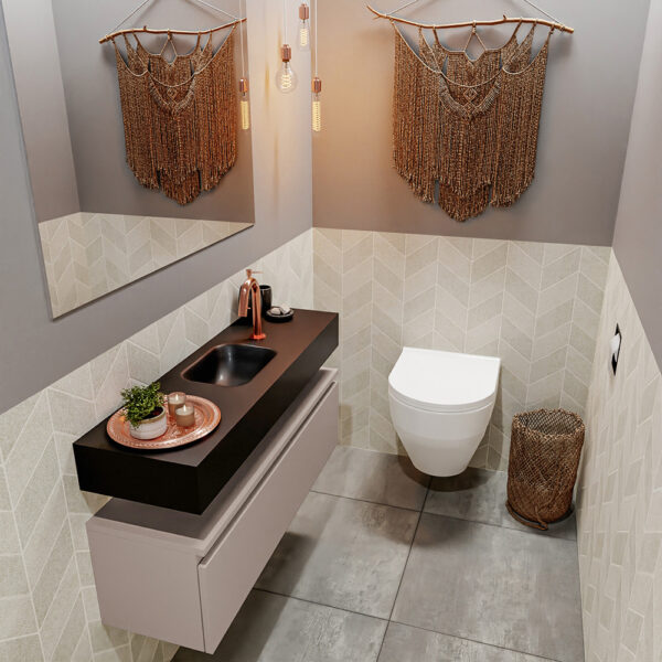MONDIAZ ANDOR 100cm toiletmeubel smoke. LEX 100cm wastafel urban positie midden. Met 1 kraangat