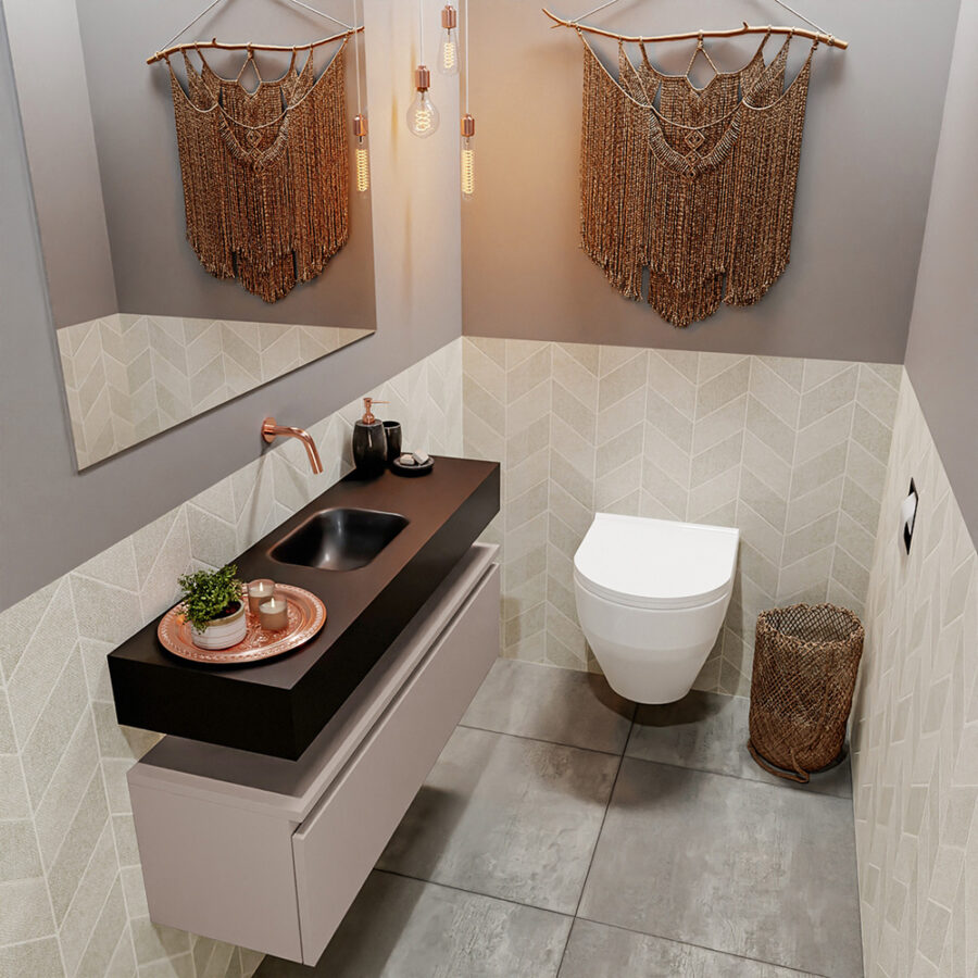 MONDIAZ ANDOR 100cm toiletmeubel smoke. LEX 100cm wastafel urban positie midden. Zonder kraangat