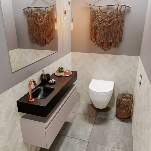 MONDIAZ ANDOR 100cm toiletmeubel smoke. LEX 100cm wastafel urban positie links. Met 1 kraangat