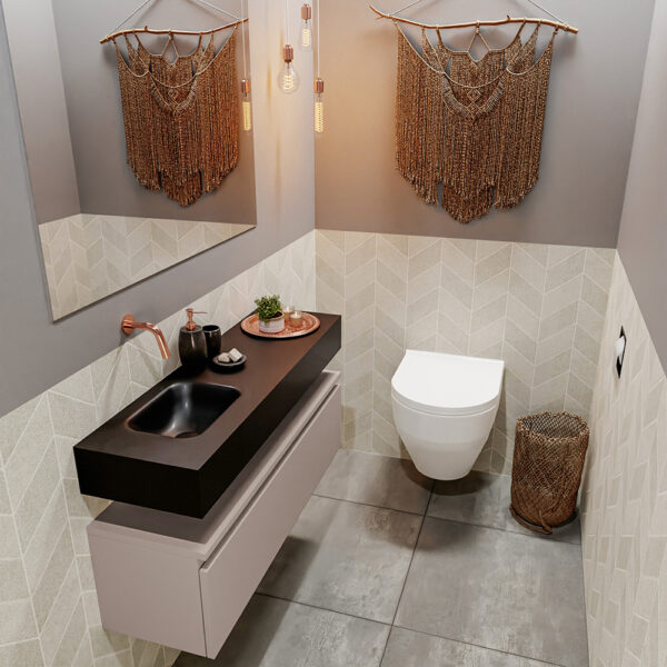 MONDIAZ ANDOR 100cm toiletmeubel smoke. LEX 100cm wastafel urban positie links. Zonder kraangat