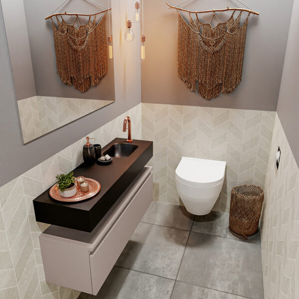 MONDIAZ ANDOR 100cm toiletmeubel smoke. LEX 100cm wastafel urban positie rechts. Met 1 kraangat