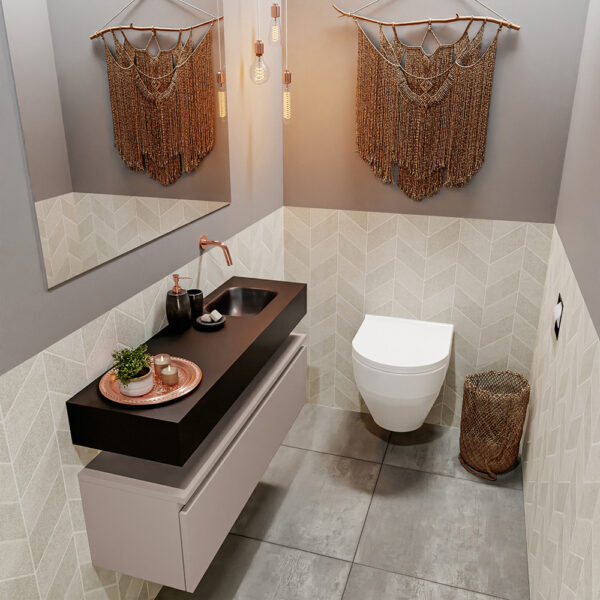 MONDIAZ ANDOR 100cm toiletmeubel smoke. LEX 100cm wastafel urban positie rechts. Zonder kraangat