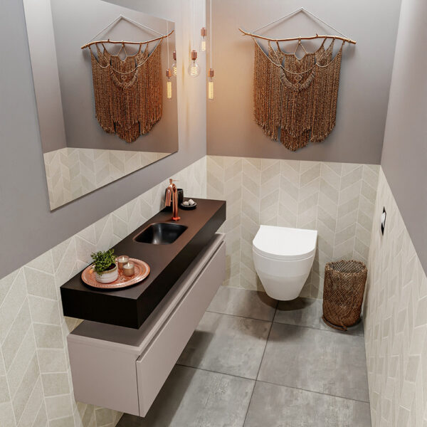 MONDIAZ ANDOR 120cm toiletmeubel smoke. LEX 120cm wastafel urban positie midden. Met 1 kraangat
