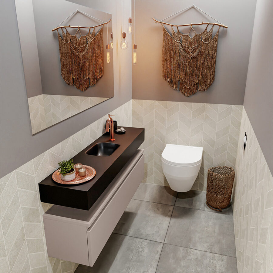 MONDIAZ ANDOR 120cm toiletmeubel smoke. LEX 120cm wastafel urban positie midden. Met 1 kraangat