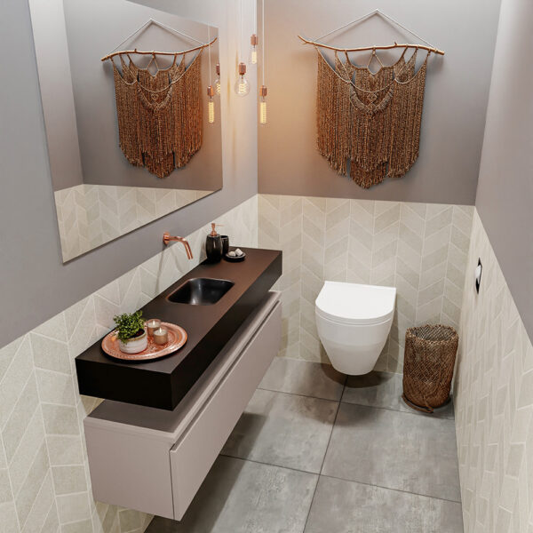 MONDIAZ ANDOR 120cm toiletmeubel smoke. LEX 120cm wastafel urban positie midden. Zonder kraangat