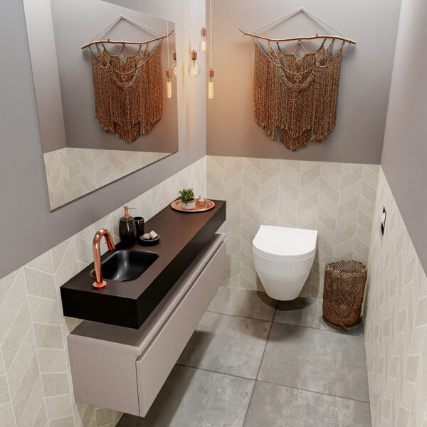 MONDIAZ ANDOR 120cm toiletmeubel smoke. LEX 120cm wastafel urban positie links. Met 1 kraangat
