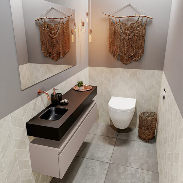 MONDIAZ ANDOR 120cm toiletmeubel smoke. LEX 120cm wastafel urban positie links. Zonder kraangat