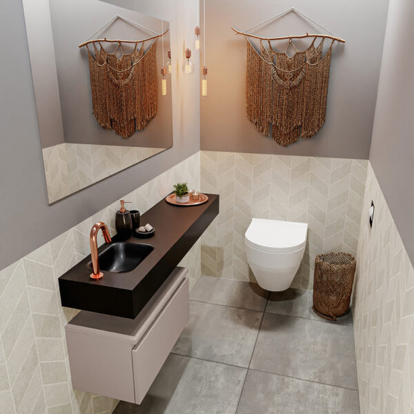 MONDIAZ ANDOR 60cm toiletmeubel smoke. LEX 120cm wastafel urban positie links. Met 1 kraangat