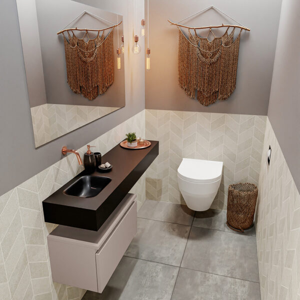 MONDIAZ ANDOR 60cm toiletmeubel smoke. LEX 120cm wastafel urban positie links. Zonder kraangat