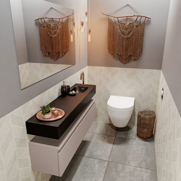 MONDIAZ ANDOR 120cm toiletmeubel smoke. LEX 120cm wastafel urban positie rechts. Met 1 kraangat