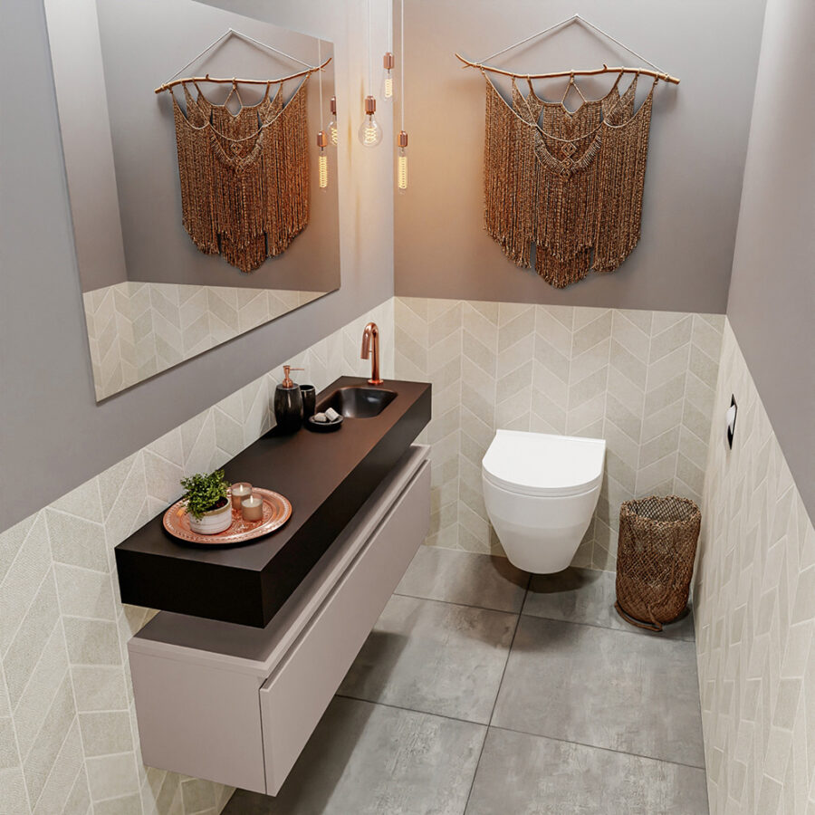 MONDIAZ ANDOR 120cm toiletmeubel smoke. LEX 120cm wastafel urban positie rechts. Met 1 kraangat