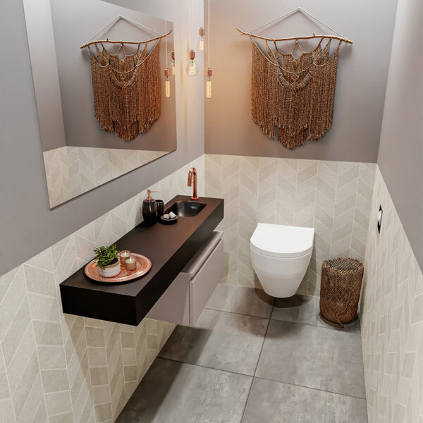 MONDIAZ ANDOR 60cm toiletmeubel smoke. LEX 120cm wastafel urban positie rechts. Met 1 kraangat