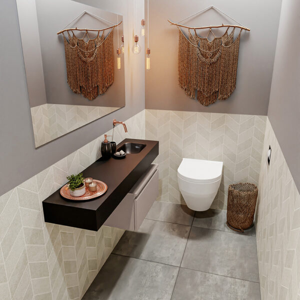 MONDIAZ ANDOR 60cm toiletmeubel smoke. LEX 120cm wastafel urban positie rechts. Zonder kraangat