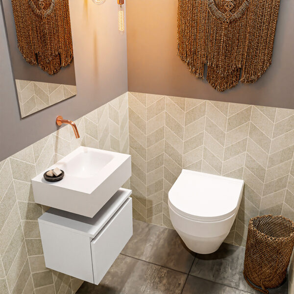 MONDIAZ ANDOR 40cm toiletmeubel talc. LEX 40cm wastafel talc positie rechts. Zonder kraangat