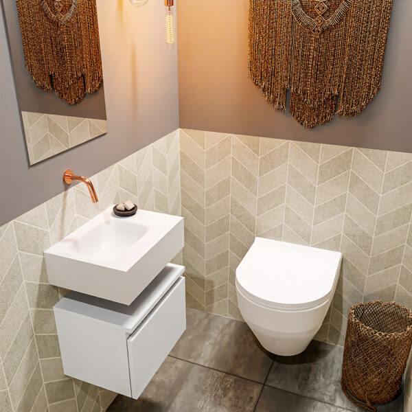 MONDIAZ ANDOR 40cm toiletmeubel talc. LEX 40cm wastafel talc positie links. Zonder kraangat