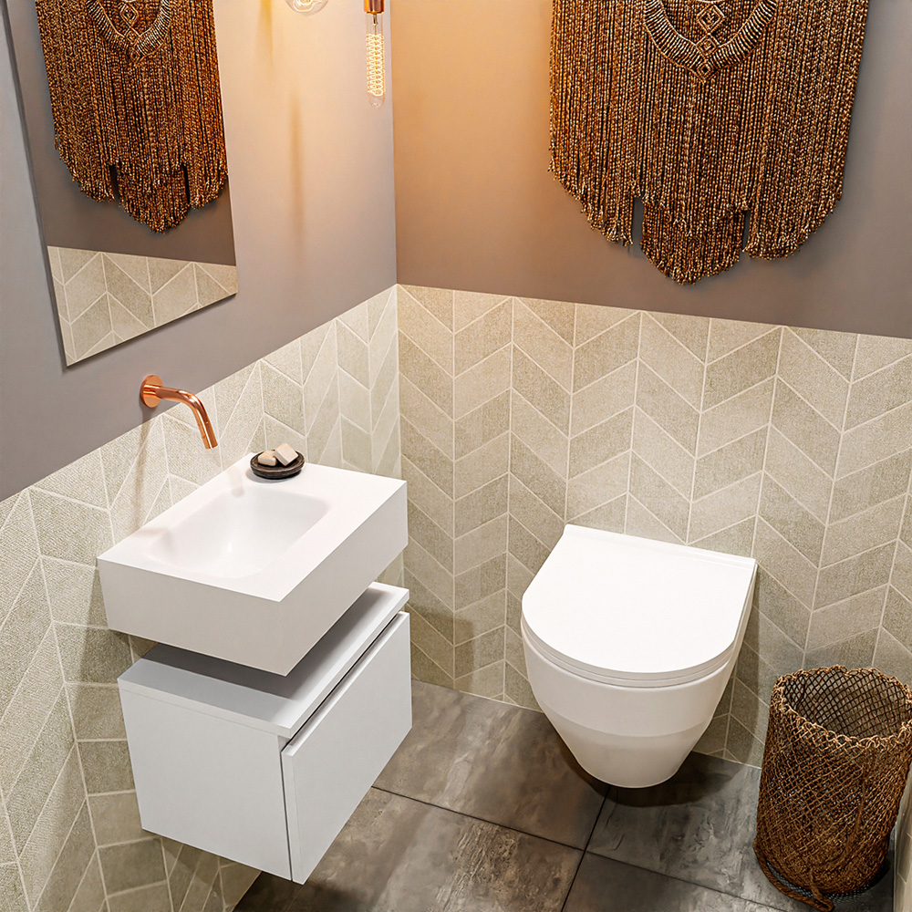 MONDIAZ ANDOR 40cm toiletmeubel talc. LEX 40cm wastafel talc positie links. Zonder kraangat